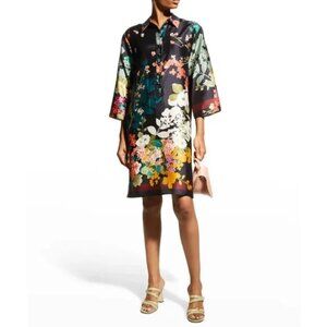 Rickie Freeman Teri Jon Floral Scarf Print Dress Dark Green Multi Shift